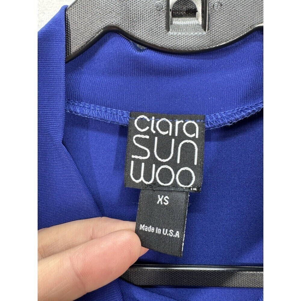 Clara Sun Woo Keyhole Bow Top Womens XS Cobalt Blue Long Sleeve Stretch USA Made - Picture 7 of 8